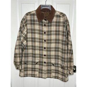 Vtg Womens L 80s 90s Krazy Kat  Brown Plaid Flannel Shirt Jacket Corduroy Collar